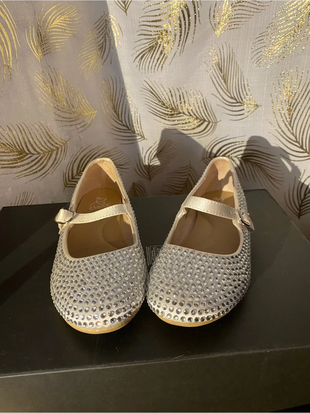 art class Girls' Ivory Rhinestone Mary Jane Flats